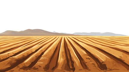 Naklejka premium a 2D cartoon illustration of a plowed field ready for planting, neat and organized, white background--ar 16:9