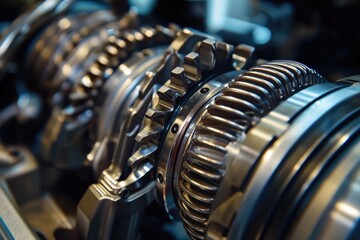 Complex Automotive Gearbox Internal Components Closeup