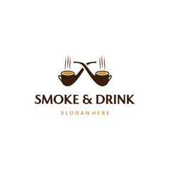 Vector illustration design of a combination of coffee and smoking pipe logo.