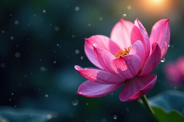 Delicate pink petals with dew drops glisten in moonlight, Floral, Gentle