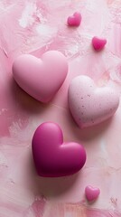 Fototapeta premium Minimalist hearts on a soft light pink background, creating an elegant Valentine’s Day design, symbolizing love, affection, romance, and connection in a simple and charming way.