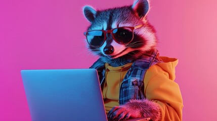 Raccoon Laptop User Neon