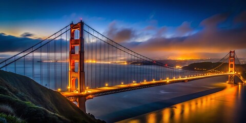 Obraz premium Minimalist Golden Gate Bridge Night Lightscape - San Francisco Landmark