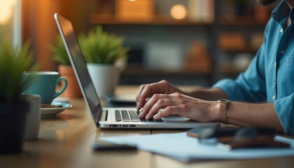 Man Working on Laptop in Cozy Office - Remote work