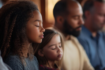 Fototapeta premium African family sitting and praying to god.