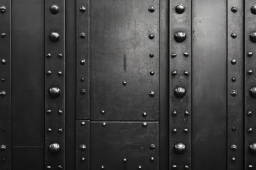 Dark metal door, rivets, texture, urban background, industrial design