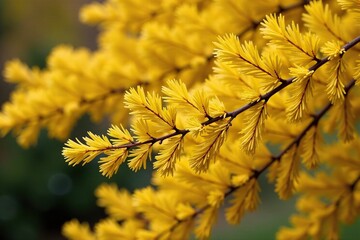 Foliage of yellow gingko tree tangled with pine needles, nature, yellow, tangle