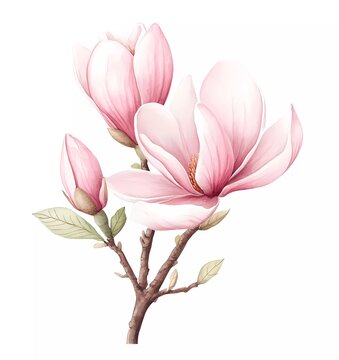 pink magnolia blossoms watercolor style clip art preview