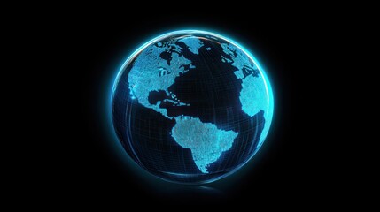 Glowing digital Earth, network connections, dark background, global data visualization