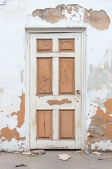 Old weathered door in a dilapidated building
