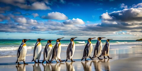 Obraz premium Minimalist King Penguin Colony Walk, Volunteer Point, Falkland Islands