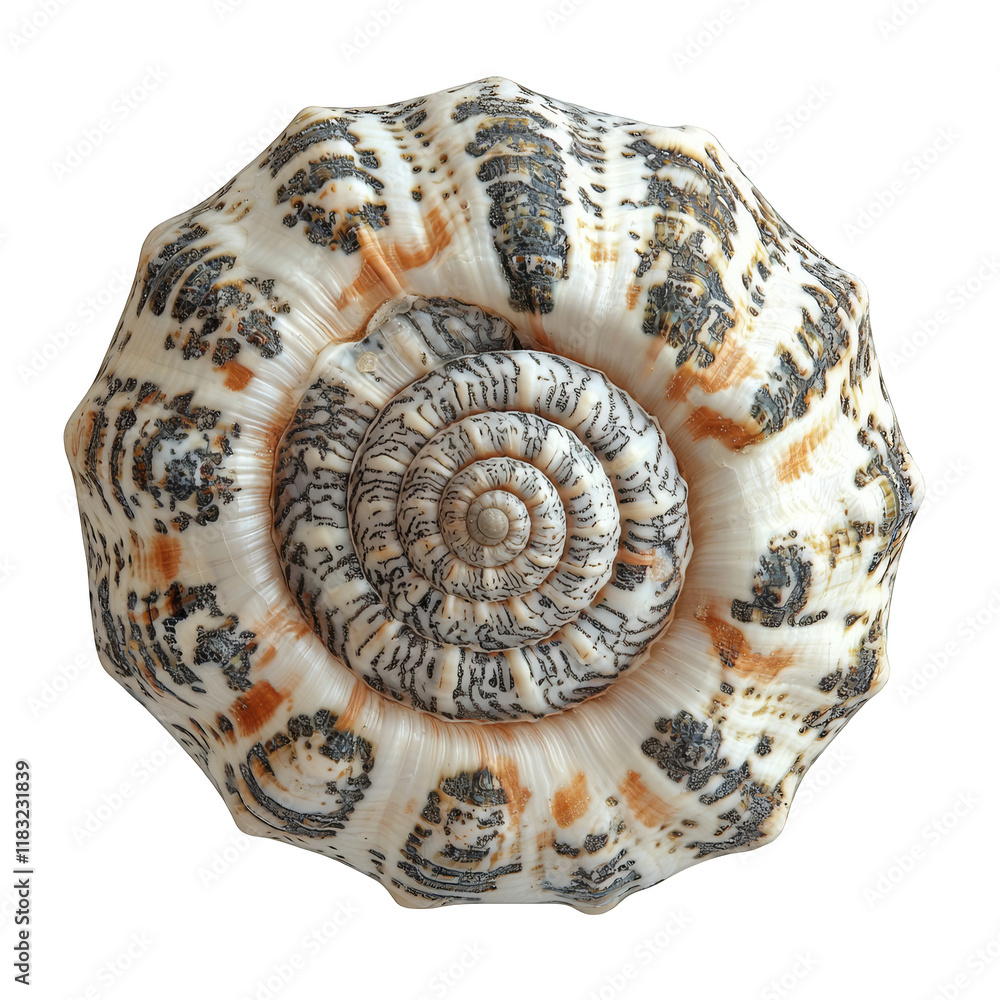 Poster small seashell with unique pattern on white background for nature and coastal themed projects