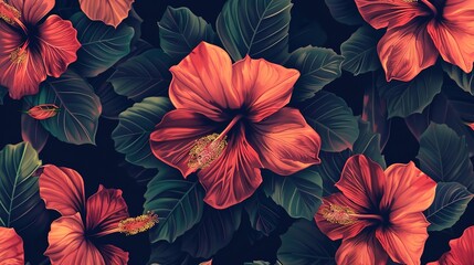 Fototapeta premium hibiscus seamless pattern wallpaper