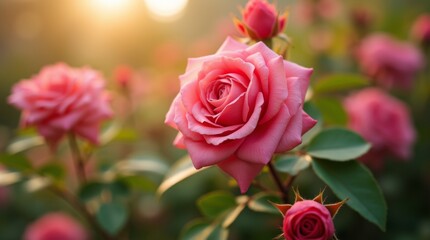 close-up of a blooming rose bush