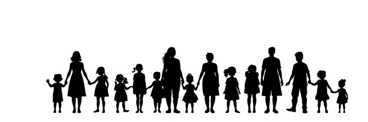 Isolated minimal black family silhouettes collection on white background, diverse, graphic