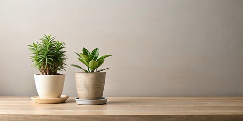 Minimalist Potted Plants on Table - Simple Home Decor Stock Photo