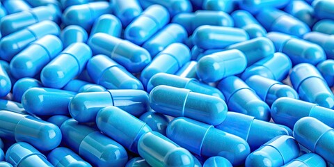 Close-up of blue pills; a potent symbol of pharmaceutical healthcare, medication, and medical treatment.
