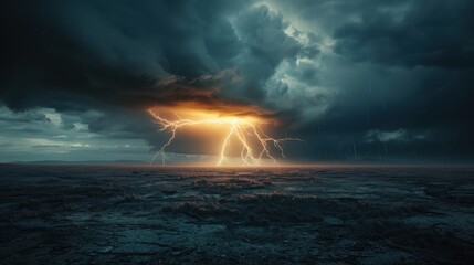 Obraz premium The abstract beauty of a lightning storm captivates. Dark clouds and rain enhance the scene's drama.