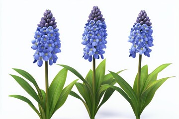 Obraz premium Vibrant blue flowers with green leaves arranged symmetrically in a bright setting during daytime