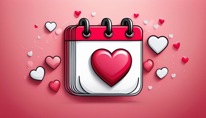 A colorful calendar with a heart symbolizes love, featuring smaller hearts around it, ideal for romantic occasions or events.