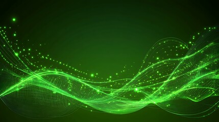 Abstract Green Waves with Glowing Particles Background