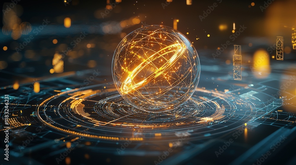 Poster create a detailed visualization of an atom's electron cloud