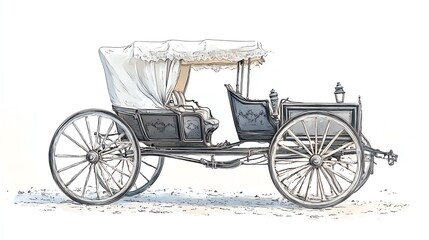 Fototapeta premium a 2D cartoon illustration of a horse-drawn carriage, traditional and classic, white background--ar 16:9