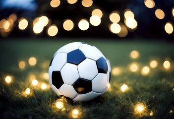 Fototapeta premium ball lights soccer decorations christmas grass holiday decoration greeting winter snow snowflake football happy star banner december magic dreamy fantasy
