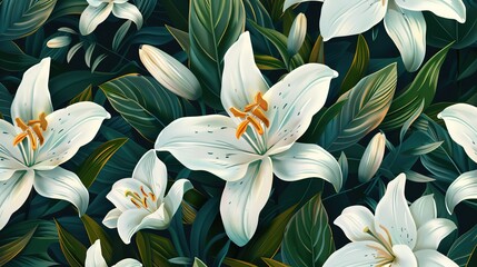 Obraz premium lily seamless pattern wallpaper