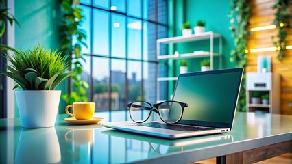 Minimalist Tech Workspace: Glasses, Innovation, Modern Business