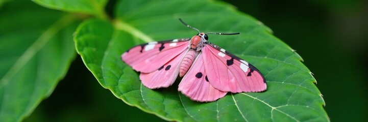 Pink-spotted Hawkmoth resting on a leaf with white stripes, leaves, nature
