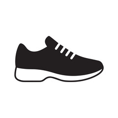 black and white icon of a running shoe, symbolizing fitness and active lifestyle