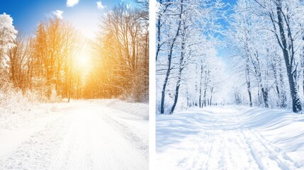 Obraz premium Winter Wonderland Two Snowy Forest Paths