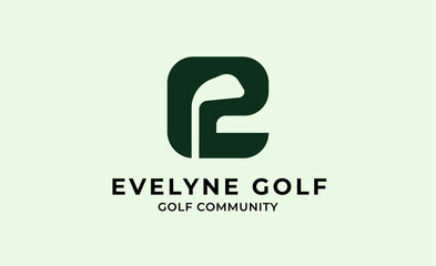 Monogram logo design initial E and Golf. Golf ball, golf stick and sport typography concept. Club and community template design. Club and community template design.