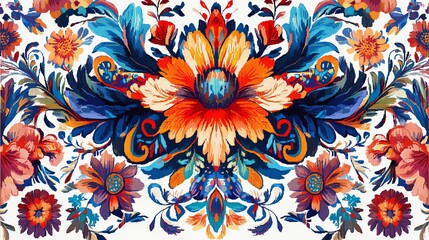 a 2D cartoon illustration of a cross-stitch embroidery with floral patterns, detailed and artistic, white background--ar 16:9