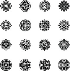 Collection of Glyph Style Reiki Symbol Tattoo Icons 

