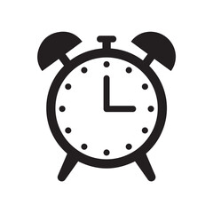 black and white silhouette of an alarm clock icon, symbolizing time and punctuality