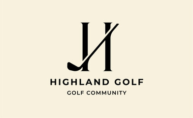 Monogram logo design initial H and Golf. Golf ball, golf stick and sport typography concept. Club and community template design. Club and community template design.