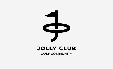 Obraz premium Monogram logo design initial J and Golf. Golf ball, golf stick and sport typography concept. Club and community template design. Club and community template design.