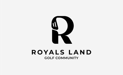 Obraz premium Monogram logo design initial R and Golf. Golf ball, golf stick and sport typography concept. Club and community template design. Club and community template design.