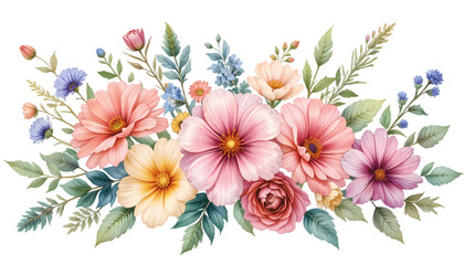 bouquet of flowers, Vibrant Floral Arrangement with Mixed Flowers and Leaves Transparent background