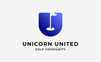 Monogram logo design initial U and Golf. Golf ball, golf stick and sport typography concept. Club and community template design. Club and community template design.