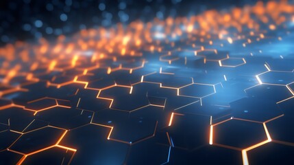 Obraz premium Abstract Hexagon Pattern, Blue Orange Glowing Technology Background