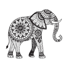 Intricate Mandala Elephant Design for Coloring or Decoration
