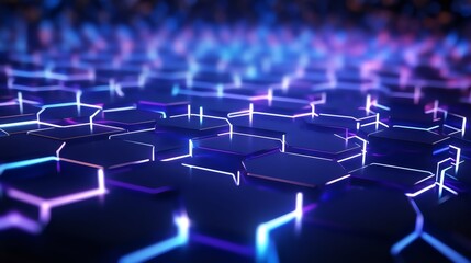 Obraz premium Abstract Hexagon Pattern, Glowing Neon Lines, Purple Blue