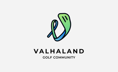 Monogram logo design initial V and Golf. Golf ball, golf stick and sport typography concept. Club and community template design. Club and community template design.