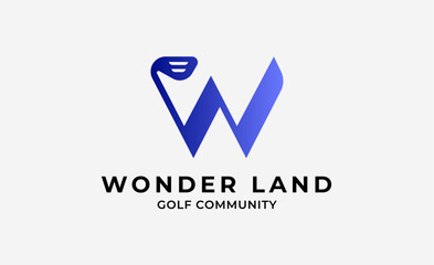 Monogram logo design initial W and Golf. Golf ball, golf stick and sport typography concept. Club and community template design. Club and community template design.