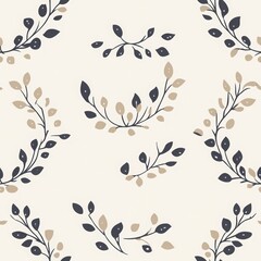 A delicate, nature-inspired pattern featuring dark and light leaves on a soft cream background, perfect for decor and design. seamless pattern
