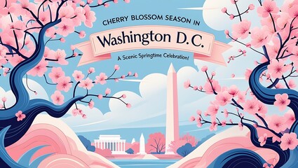 Obraz premium Washington DC Cherry Blossoms Springtime Scenic Celebration
