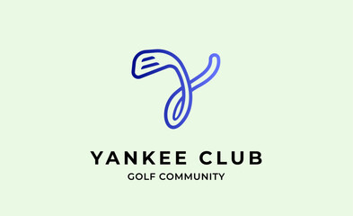 Obraz premium Monogram logo design initial Y and Golf. Golf ball, golf stick and sport typography concept. Club and community template design. Club and community template design.